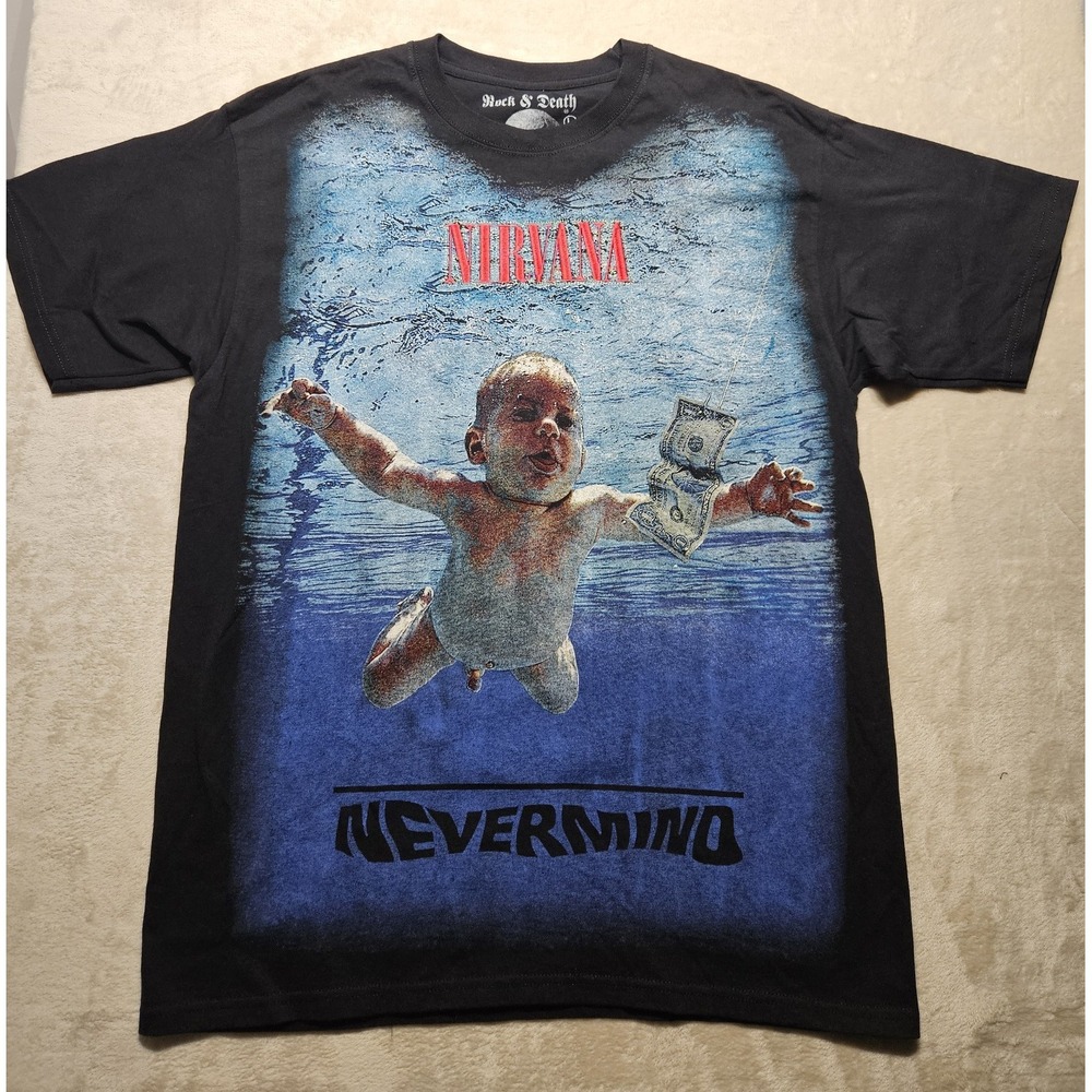 Nirvana Nevermind T Shirt Mens Black Rock & Death Embroidered Logo‎ L Band Tee